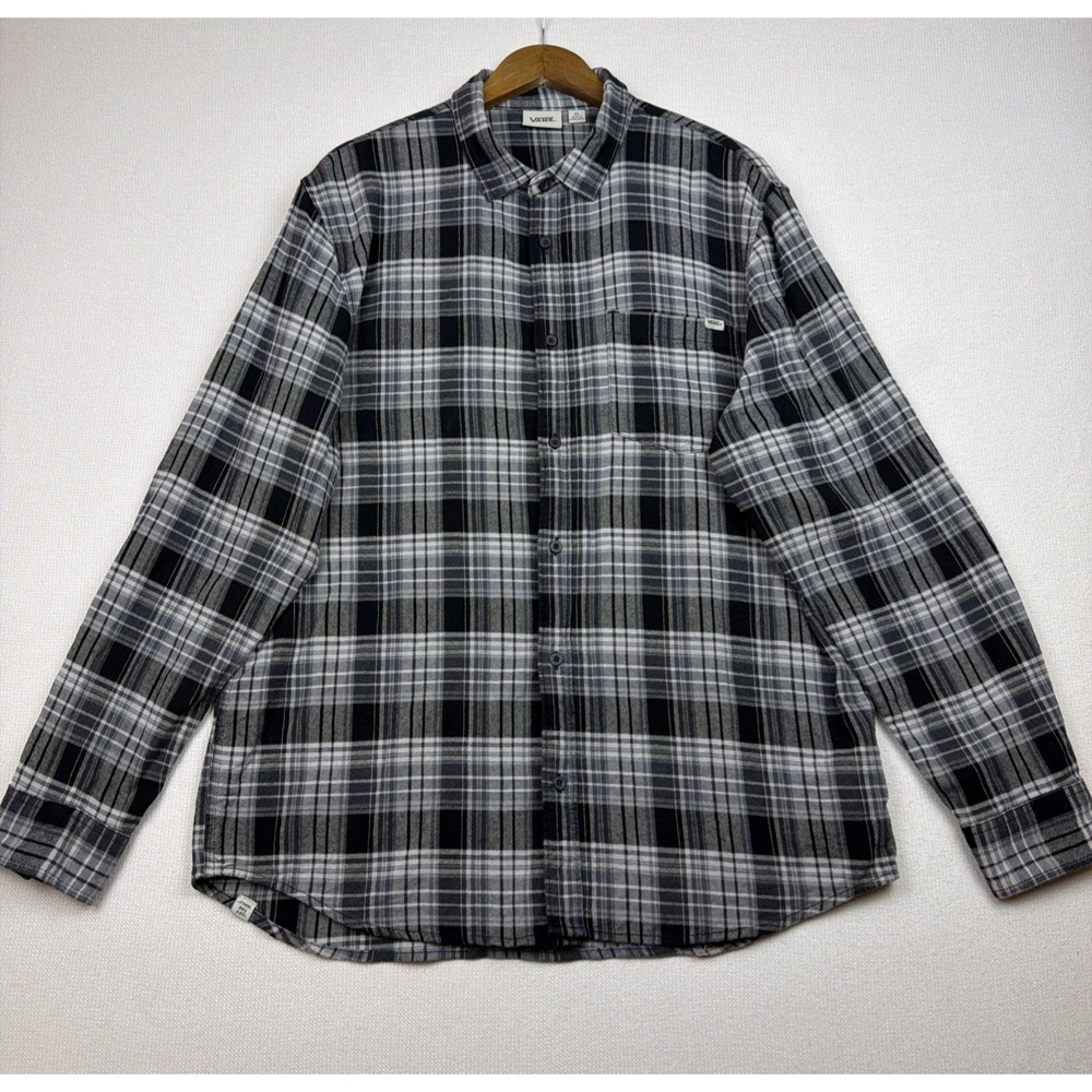 Vans Off the Wall Flannel Cotton Plaid Button Up Shirt Mens Size XL Black Gray